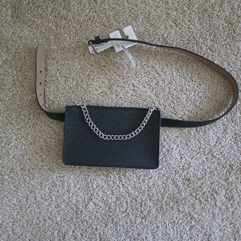 NWT Michael Kors Black Belt Bag With Chain Size M